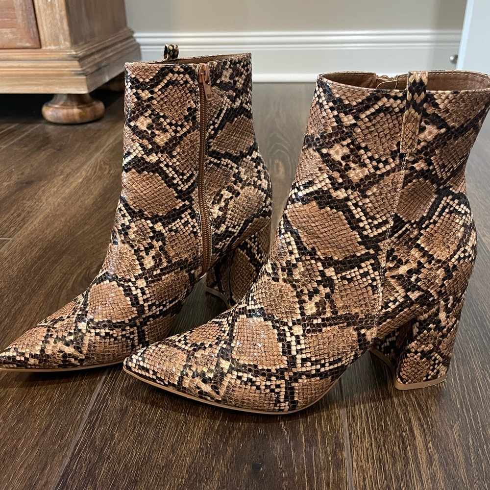 Faux snake skin booties with heel